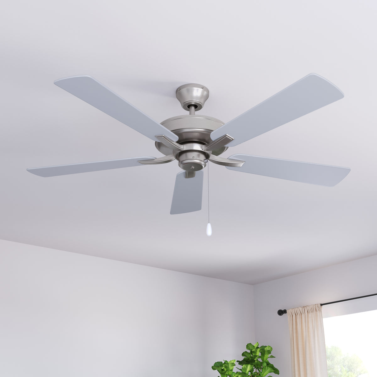 52 Inch Coltstaff AC Brushed Nickel Indoor Ceiling Fan 5-Blade Reversible