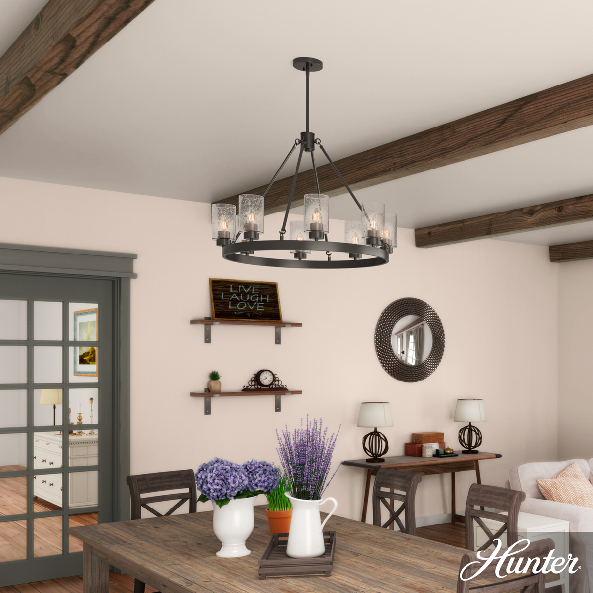 Hartland 32-inch 8-light Noble Bronze Chandelier with Seeded Glass