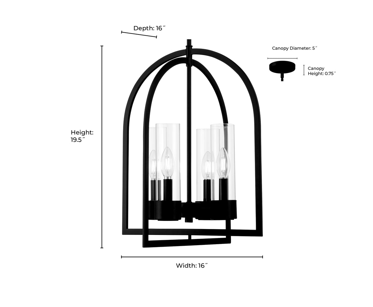 19.5'' Evandrel Matte Black 4 Light Pendant