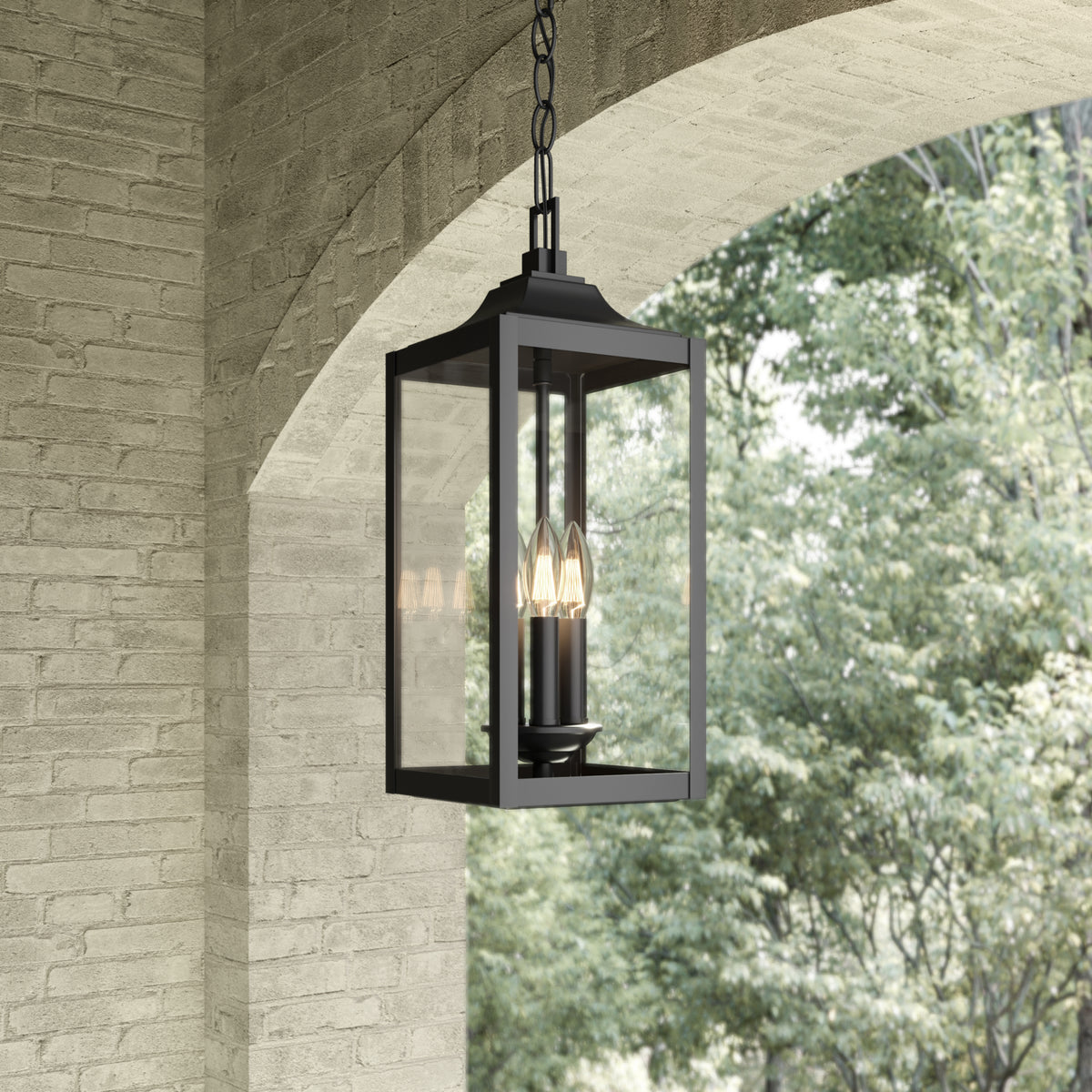 18.25'' Halston Powder Coated Black 3 Light Hanging Lantern