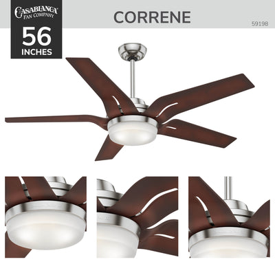 Casablanca 56 inch Correne Brushed Nickel Ceiling Fan with LED Light Kit and Handheld Remote