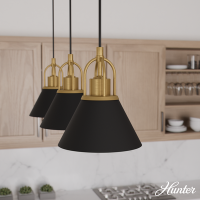 Carrington Isle 31.25-inch 3-light Luxe Gold and Flat Matte Black Linear Pendant Cluster with Flat Matte Black Metal Shade