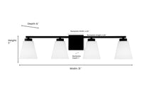 31-inch Strayhan Matte Black 4-Light White Frosted Glass Bathroom Vanity Light