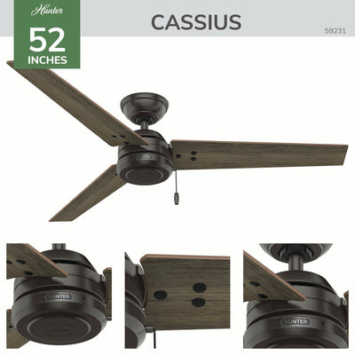 52 inch Cassius Noble Bronze Damp Rated Ceiling Fan and Pull Chain
