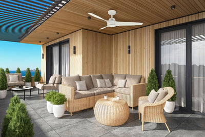52 inch Mosley Fresh White Damp Rated Ceiling Fan and Wall Control