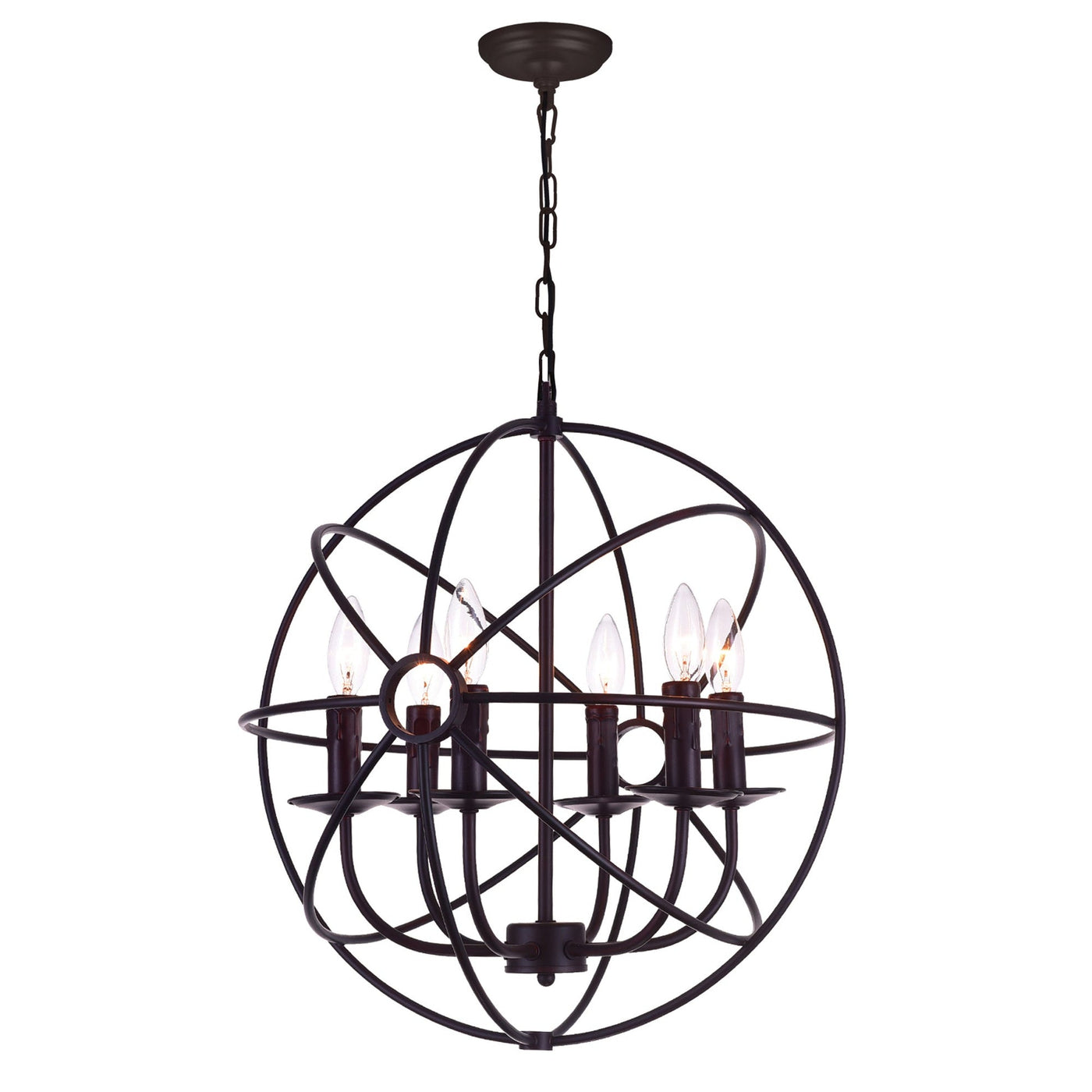 Arza 6 Light Brown Chandelier with Open Orb Design