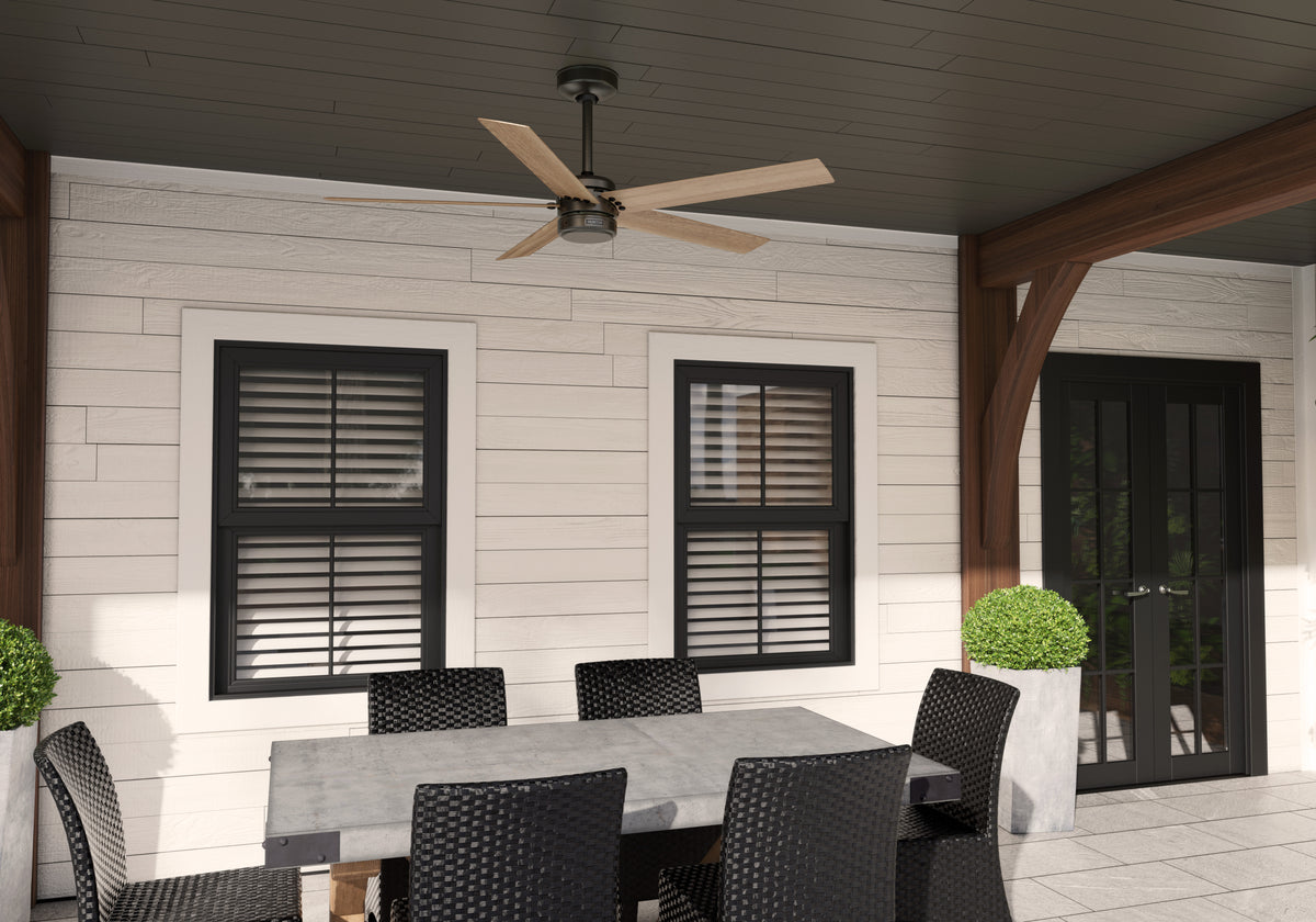 52 inch Burton Noble Bronze Damp Rated Ceiling Fan and Wall Control