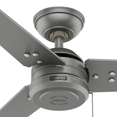 44 inch Cassius Matte Silver Damp Rated Ceiling Fan and Pull Chain