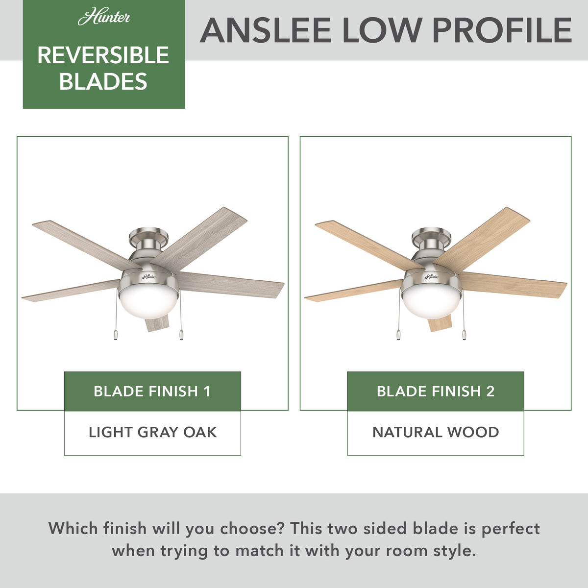 46 inch Anslee Brushed Nickel Low Profile Ceiling Fan with LED Light Kit and Pull Chain