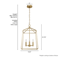 Fair Oaks 13-inch 4-light Luxe Gold Lantern Pendant