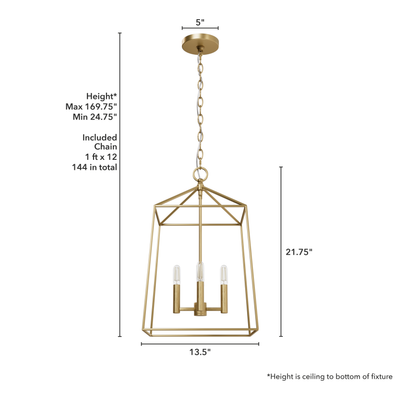Fair Oaks 13-inch 4-light Luxe Gold Lantern Pendant