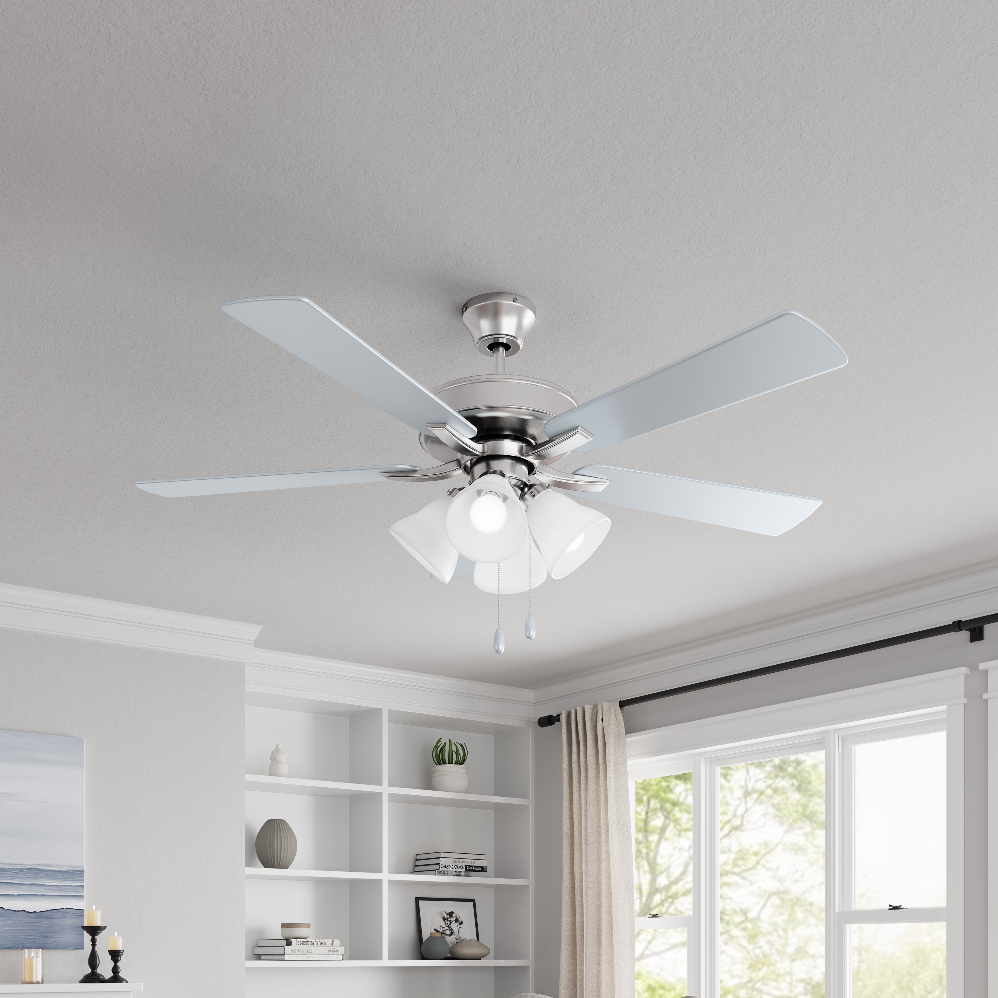 52 Inch Marisella AC Brushed Nickel Indoor Ceiling Fan 5-Blade 4 Lights Reversible