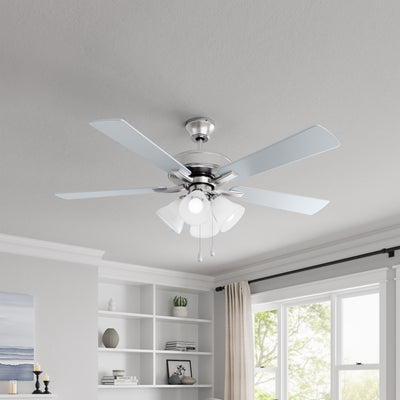 52 Inch Marisella AC Brushed Nickel Indoor Ceiling Fan 5-Blade 4 Lights Reversible