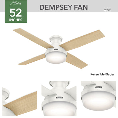 52 inch Dempsey Fresh White Low Profile Ceiling Fan with LED Light Kit and Handheld Remote