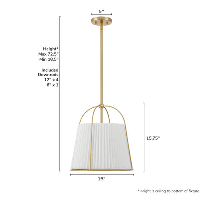 Atmore 15-inch 3-light Alturas Gold Pendant with White Linen Fabric Shade