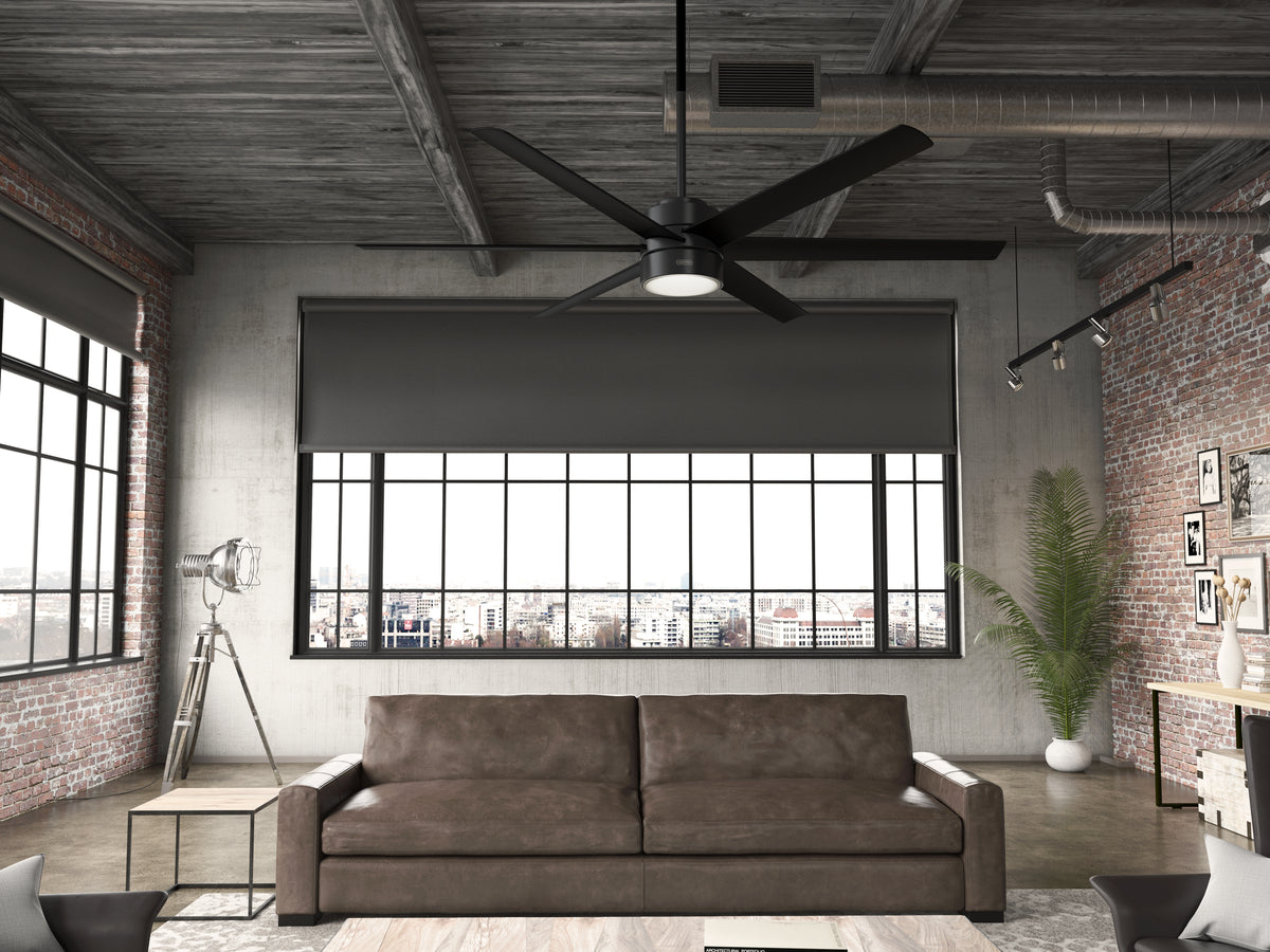 72 inch Solaria ENERGY STAR® Matte Black Damp Rated Ceiling Fan with LED Light Kit and Wall Control