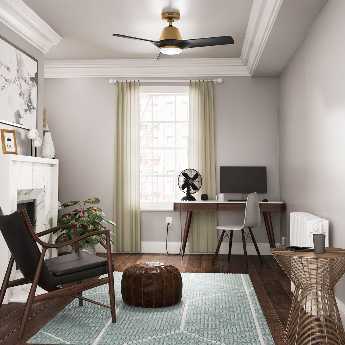 44 inch Aeronaut  Wi-Fi ENERGY STAR® Luxe Gold Damp Rated Ceiling Fan with LED Light Kit and Handheld Remote