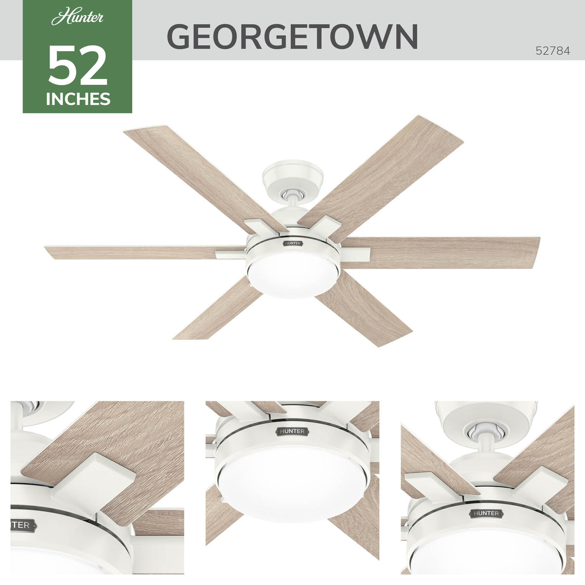 52 inch Georgetown ENERGY STAR® HunterExpress Fresh White Ceiling Fan with LED Light Kit and Handheld Remote