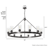 Hartland 44-inch 12-light Noble Bronze Chandelier with Seeded Glass