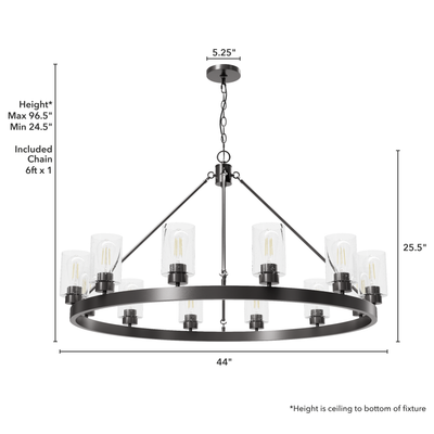 Hartland 44-inch 12-light Noble Bronze Chandelier with Seeded Glass