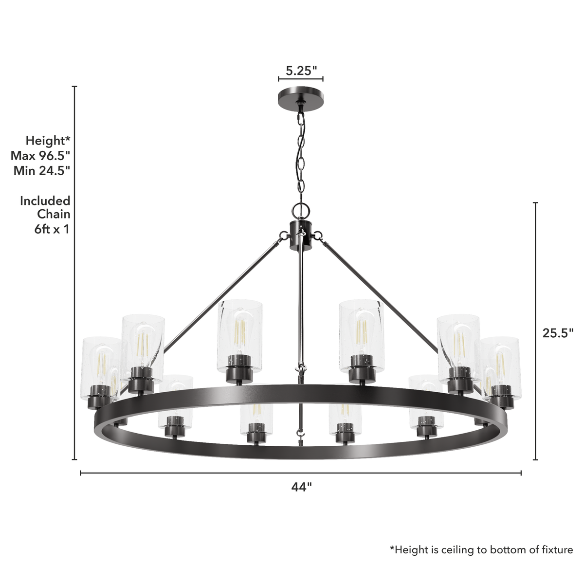 Hartland 44-inch 12-light Noble Bronze Chandelier with Seeded Glass