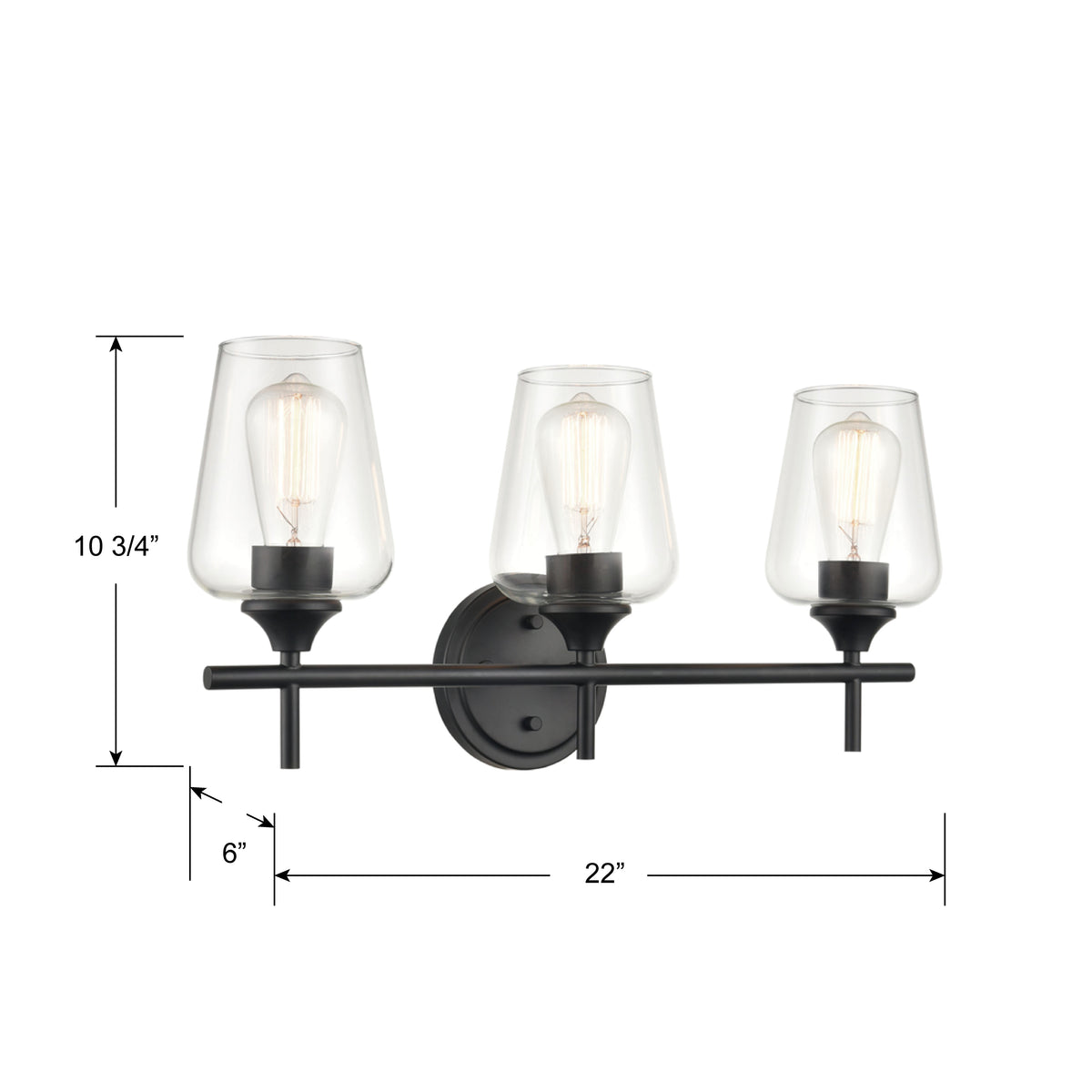 22'' Ashford Matte Black 3 Light Bath Vanity