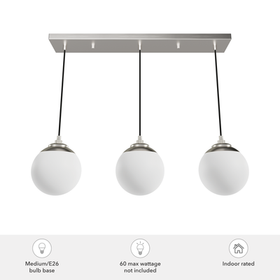 Hepburn 31.25-inch 3-light Brushed Nickel Linear Pendant Cluster with Cased White Glass