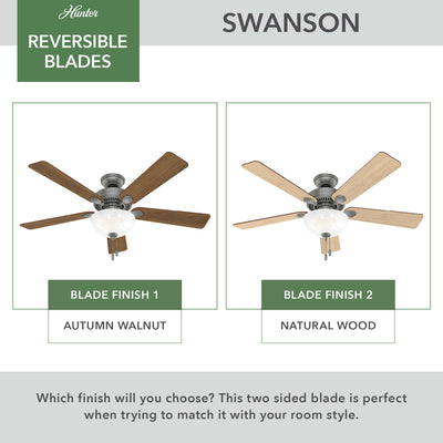 52 inch Swanson Matte Silver Ceiling Fan with LED Light Kit and Pull Chain