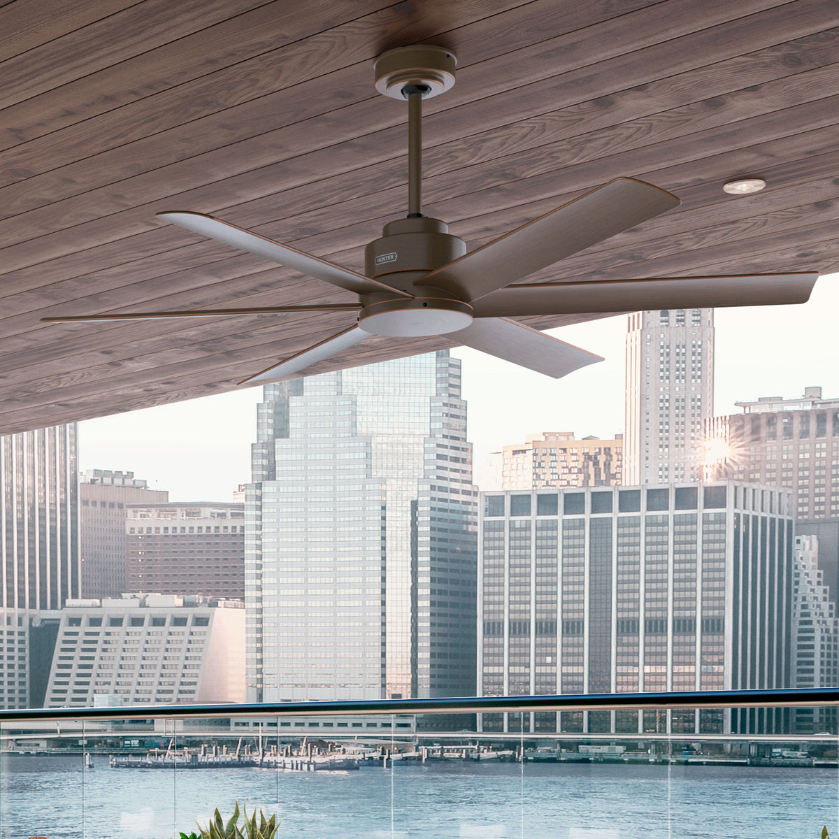 60 inch Kennicott ENERGY STAR® Matte Bronze Damp Rated Ceiling Fan and Handheld Remote