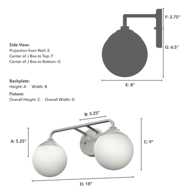Hepburn 18-inch 2-light Brushed Nickel Vanity Light with Cased White Glass