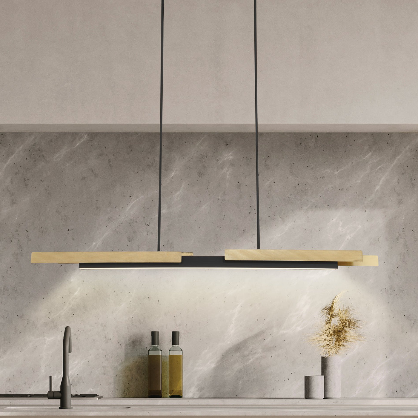 Grazia 60-inch 2-light Matte Black and Brushed Gold LED Linear Chandelier