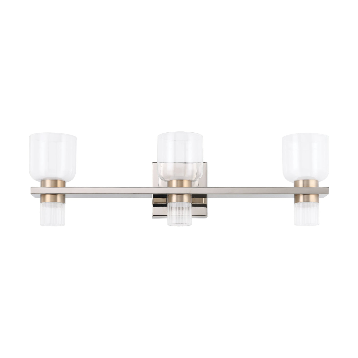 Amelia 24-inch 6-light Polished Nickel and Champagne Gold 5CCT LED Vanity Light with Clear and Clear Ribbed Glass