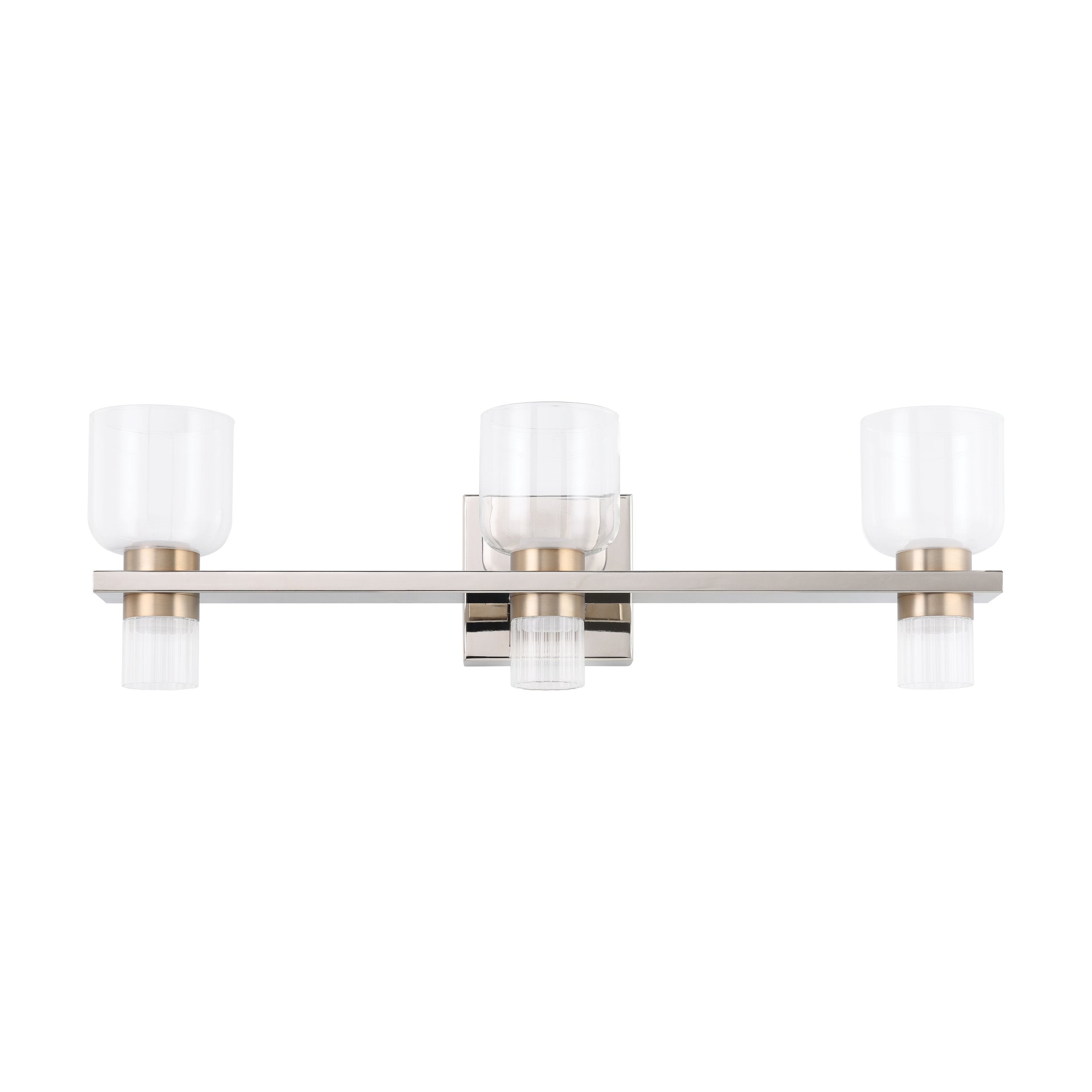 Amelia 24-inch 6-light Polished Nickel and Champagne Gold 5CCT LED Vanity Light with Clear and Clear Ribbed Glass