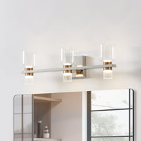 Amelia 24-inch 6-light Polished Nickel and Champagne Gold 5CCT LED Vanity Light with Clear and Clear Ribbed Glass