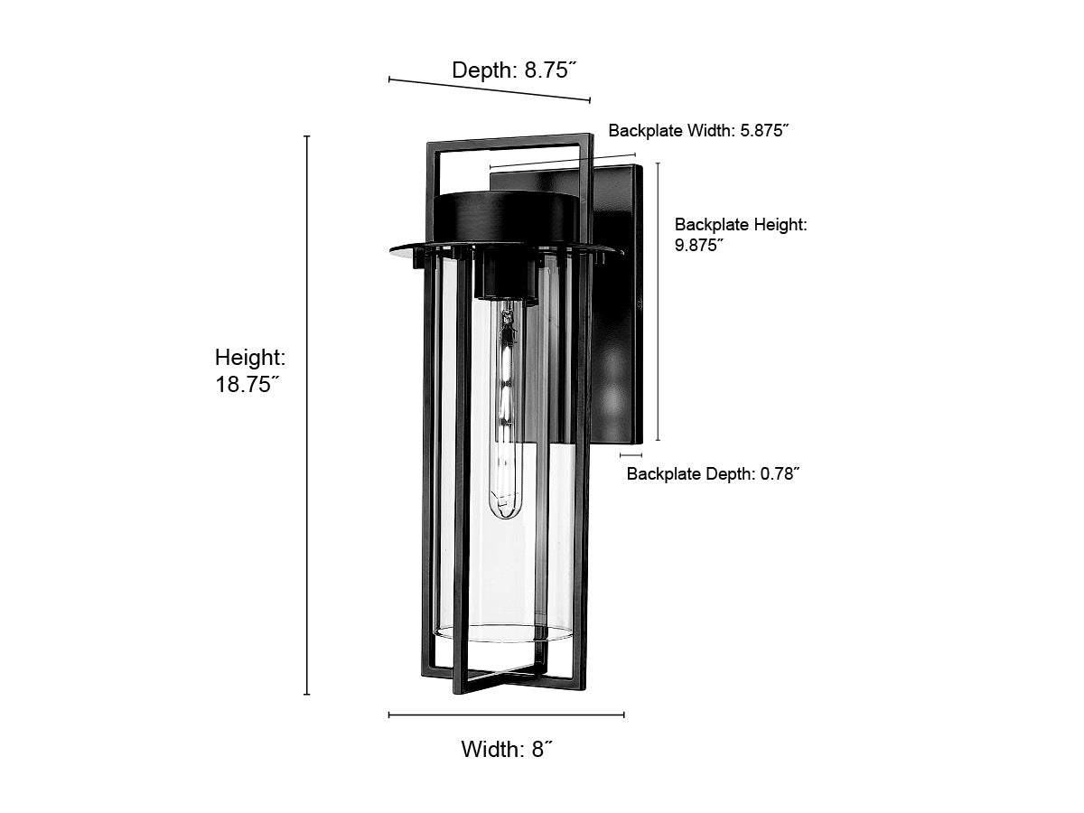 8'' Russell Powder Coated Black 1 Light Wall Sconce