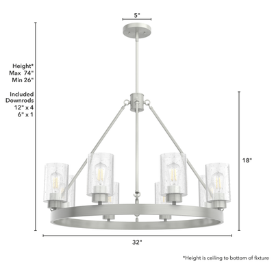 Hartland 32-inch 8-light Brushed Nickel Chandelier with Seeded Glass