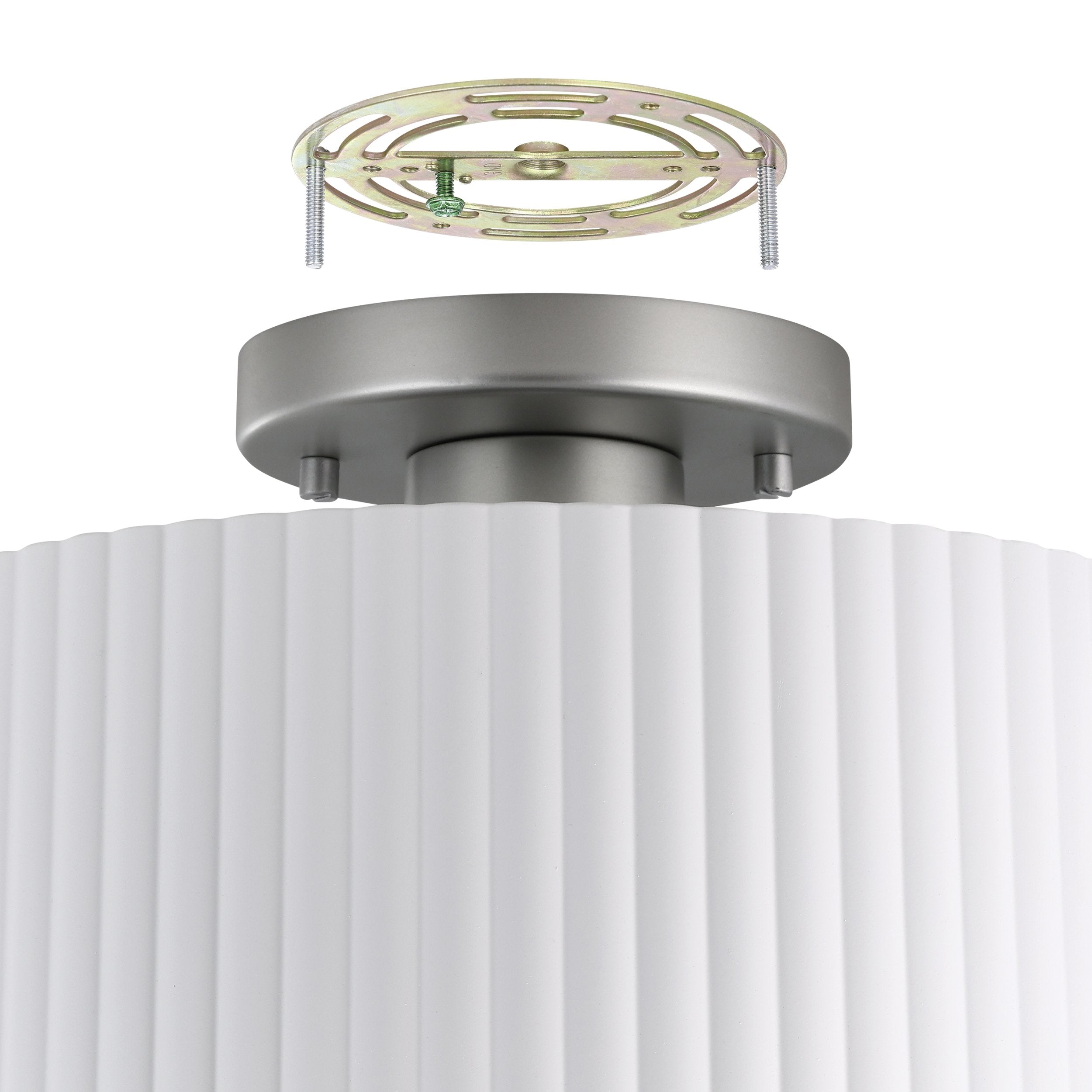 Leilani 11-inch 1-light Brushed Nickel Semi-Flush Mount with Matte White Metal Shade