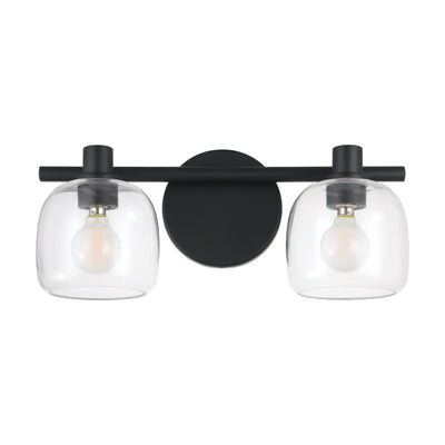 Valentina 15-inch 2-light Matte Black Vanity Light with Clear Glass Shades