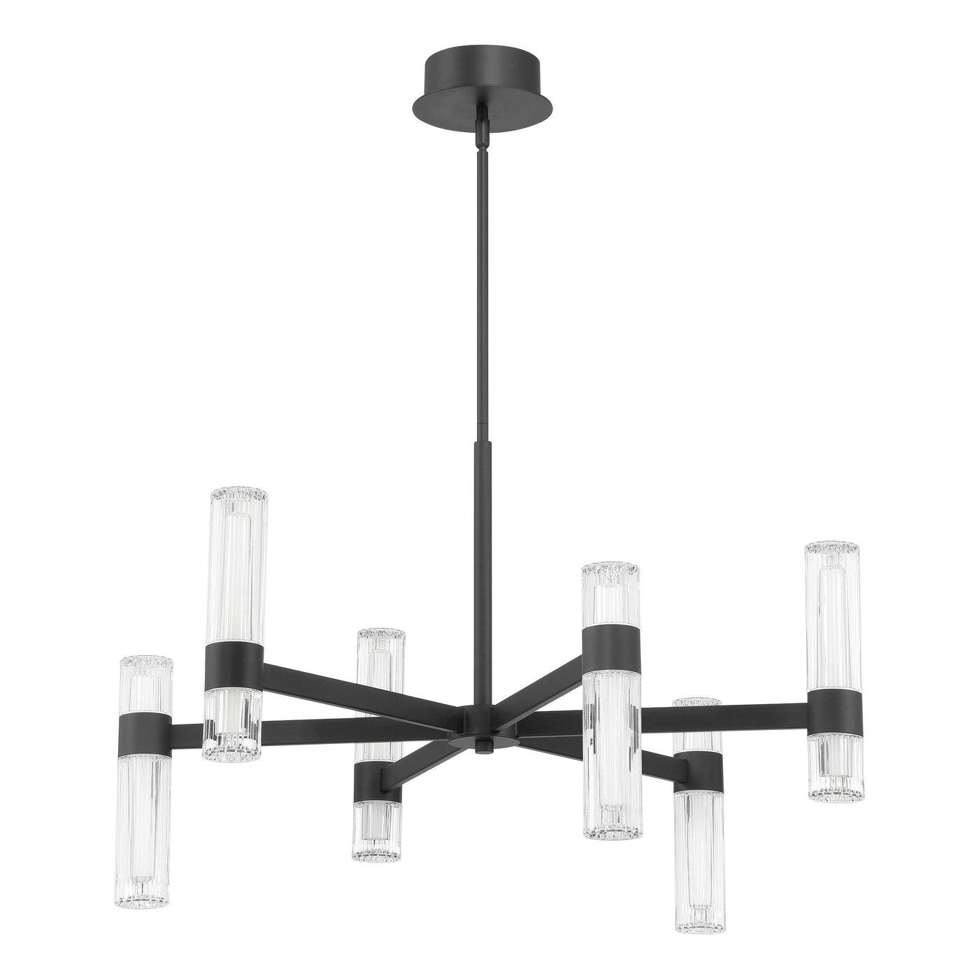 Ristretto 30-inch 12-light Matte Black LED Chandelier with Clear Ribbed and White Acrylic Shades