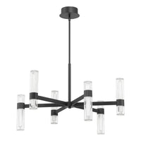 Ristretto 30-inch 12-light Matte Black LED Chandelier with Clear Ribbed and White Acrylic Shades