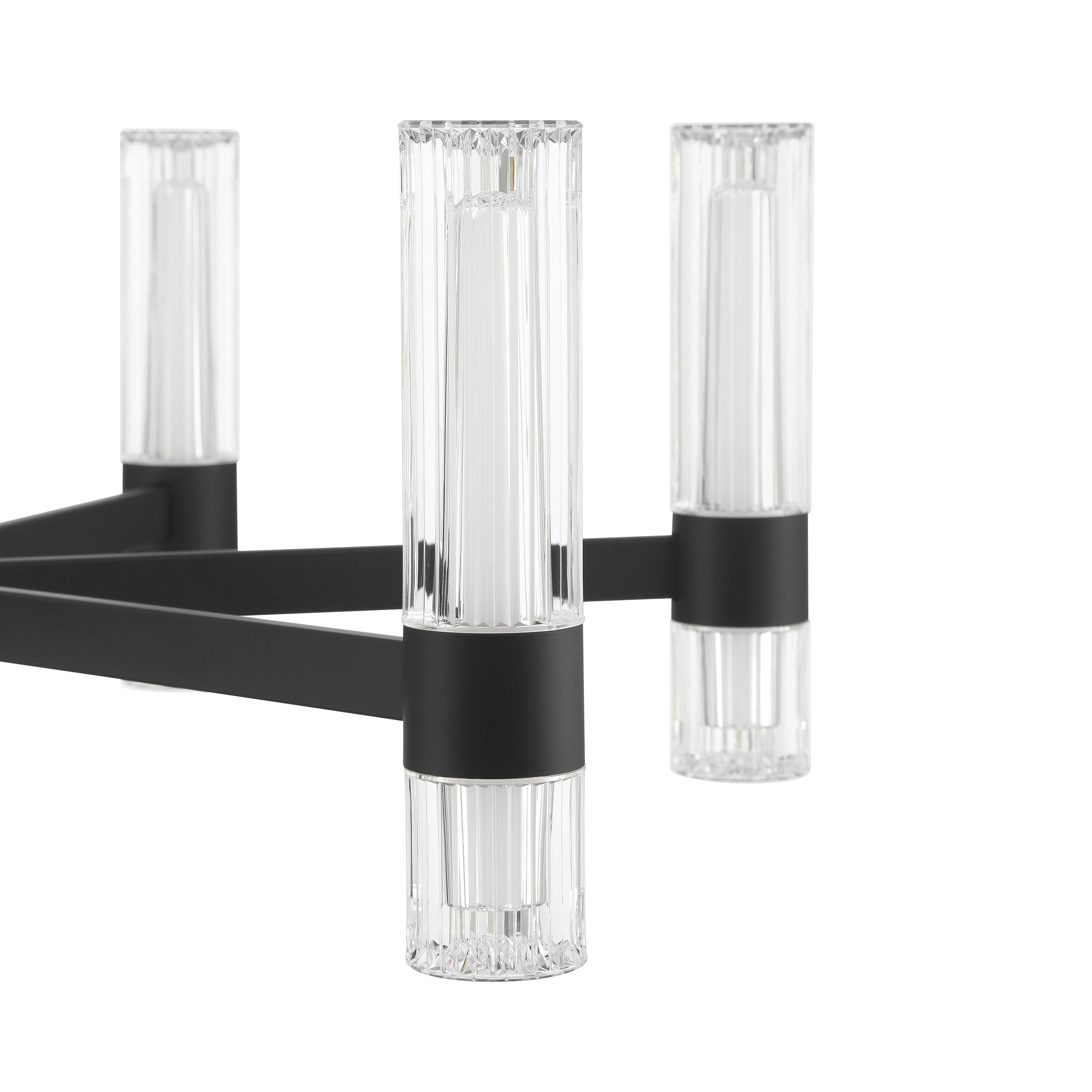 Ristretto 30-inch 12-light Matte Black LED Chandelier with Clear Ribbed and White Acrylic Shades