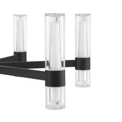 Ristretto 30-inch 12-light Matte Black LED Chandelier with Clear Ribbed and White Acrylic Shades