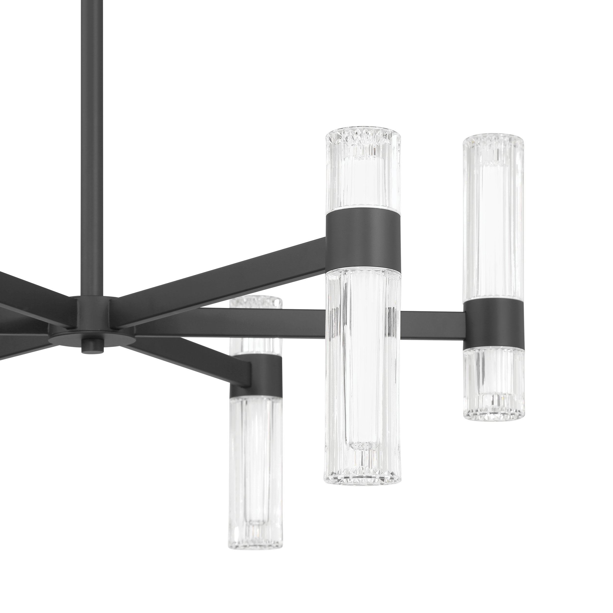 Ristretto 30-inch 12-light Matte Black LED Chandelier with Clear Ribbed and White Acrylic Shades