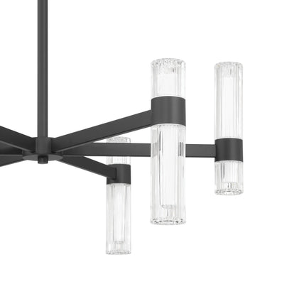 Ristretto 30-inch 12-light Matte Black LED Chandelier with Clear Ribbed and White Acrylic Shades