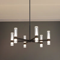 Ristretto 30-inch 12-light Matte Black LED Chandelier with Clear Ribbed and White Acrylic Shades