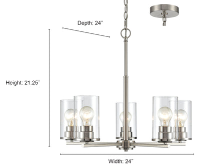 24-inch Verlana Brushed Nickel 5-Light Clear Glass Chandelier