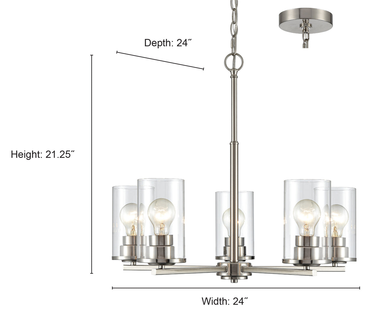 24-inch Verlana Matte Black 5-Light Clear Glass Chandelier