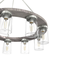Devon Park 31-inch 9-light Brushed Nickel and Grey Wood Chandelier with Clear Glass