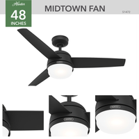 48 inch Midtown Matte Black Ceiling Fan with LED Light Kit and Handheld Remote