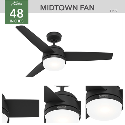 48 inch Midtown Matte Black Ceiling Fan with LED Light Kit and Handheld Remote